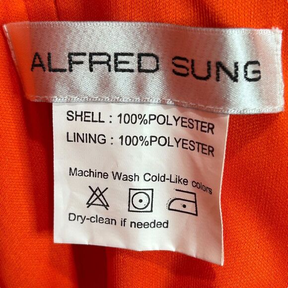 Alfred Sung Full Length Chiffon V-Neck Dress Tangerine Tango D678 Women's 2 NWT - Picture 3 of 10